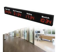 Reloj de zonas horarias mundiales, 3/4 Zona horaria de la ciudad LED Reloj digital montado en la pared Reloj de pared de múltiples zonas horarias para interiores Reloj de pared mundial (4city Red)