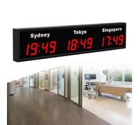 Reloj de zonas horarias mundiales, 3/4 Zona horaria de la ciudad LED Reloj digital montado en la pared Reloj de pared de múltiples zonas horarias para interiores Reloj de pared mundial (3city Red)