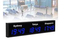 Reloj de Zonas Horarias Mundiales, Reloj Digital de Múltiples Zonas Horarias Montado en la Pared, Reloj de Hora Mundial de 3/4 Ciudades, para Empresas Multinacionales Hoteles Oficina (3city Blue)