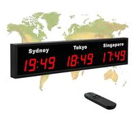 Reloj de zonas horarias mundiales, reloj digital de pared de 3/4/5 zonas horarias con control remoto, pantalla HD, nombres de ciudades ajustables, carcasa de aluminio para uso en la oficina