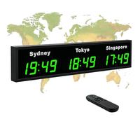 Reloj de zonas horarias mundiales, reloj digital de pared de 3/4/5 zonas horarias con control remoto, pantalla HD, nombres de ciudades ajustables, carcasa de aluminio para uso en la oficina