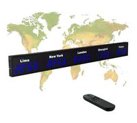 Reloj de zonas horarias mundiales, reloj digital de pared de 3/4/5 zonas horarias con control remoto, pantalla HD, nombres de ciudades ajustables, carcasa de aluminio para uso en la oficina