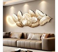 Reloj decorativo 3D de pared, diseño moderno de plumas, reloj decorativo con luz LED para sala de estar, dormitorio, oficina, pasillo, entrada, elegante decoración del hogar