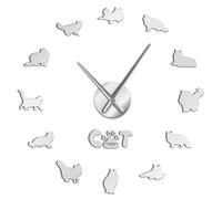 Reloj decorativo de pared con diseño de gato del bosque noruego con superficie de espejo, diseño único de gatitos y animales hospitalarios (plateado, 27 pulgadas)