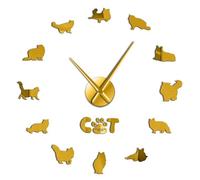 Reloj decorativo de pared con diseño de gato del bosque noruego con superficie de espejo, diseño único de gatitos y animales hospitalarios (dorado, 27 pulgadas)