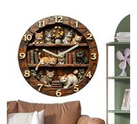 Reloj decorativo de pared genérico - No Ticking Wooden Animal Art, Bookshelf Cat Design, Silent Quartz Timepiece, Home Decor for Living Room Office Classroom Dorm, Nursery Entryway Hallway Display