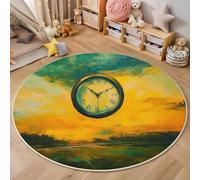 Reloj del Cielo 3D Alfombra De Sala Grande Azul Campo De Pintura Al Óleo Patrón Alfombra Infantil Habitación Antideslizante Suave Alfombrilla De Decoración Juego Felpudo,Amarillo Verdoso 180Cm