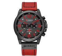Reloj deportivo con cronógrafo para hombre, correa de piel marrón, reloj de cuarzo para negocios, casual, reloj de pulsera para hombre, B Negro Rojo, Negocios