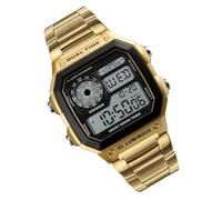 Reloj Deportivo de Acero Inoxidable para Hombre, Cronógrafo con Retroiluminación Digital para Rastreador de Ejercicios, Actividades Al Aire Libre, Negro (Gold)