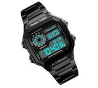 Reloj Deportivo de Acero Inoxidable para Hombre, Cronógrafo con Retroiluminación Digital para Rastreador de Ejercicios, Actividades Al Aire Libre, Negro (Black)
