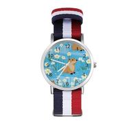 Reloj deportivo de conejillo de indias para hombres y mujeres, reloj de pulsera analógico de cuarzo con correa de nailon
