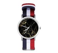 Reloj deportivo de mármol con textura dorada para hombres y mujeres, reloj de pulsera analógico de cuarzo con correa de nailon