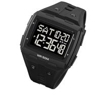 Reloj Deportivo Digital, Banda TPR Al Aire Libre Watch Watch Countdown Time Pantalla Multifuncional para Natación (Plata Pintada de Negro)
