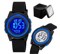 Reloj Deportivo Digital Juvenil, Sumergible 50M con Cronómetro, Alarma, Calendario, Luz EL, Correa de Silicona Suave, Ideal para Escuela o Juego(Blue)
