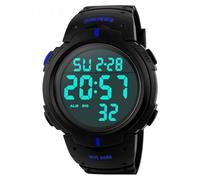 Reloj deportivo digital para hombre, pantalla LED, esfera grande, militar, impermeable, casual, luminoso, cronómetro, alarma, reloj simple del ejército, azul, Digital