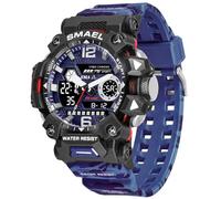 Reloj Deportivo Impermeable Militar multifunción con Doble Pantalla LED analógica para Hombre, 8072-camuflaje Azul, Reloj Deportivo Casual de Trabajo al Aire Libre