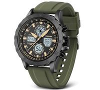 Reloj Deportivo Militar Para Hombre - Analógico Digital, Impermeable, Acero Inoxidable Con Alarma, Cronómetro, LED, Hora, Timbre - Multifunción (Marrón-Verde)