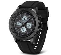 Reloj Deportivo Militar para Hombre - Analógico Digital, Impermeable, Acero Inoxidable con Alarma, Cronómetro, LED, Hora, Timbre - Multifunción (Negro)