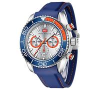 Reloj deportivo para hombre, resistente al agua, multifunción, cronógrafo, luminoso, correa de silicio, relojes casuales para hombres, reloj de pulsera de negocios de moda, B-blue Silver