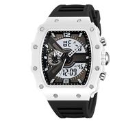 Reloj Deportivo Táctico para Hombre Multifunción, Doble Hora, Sumergible 50M, Cronómetro, Alarma, Fecha, Luz LED, Esfera Grande(White)