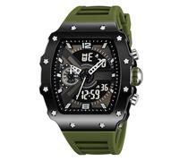 Reloj Deportivo Táctico para Hombre Multifunción, Doble Hora, Sumergible 50M, Cronómetro, Alarma, Fecha, Luz LED, Esfera Grande(Green)