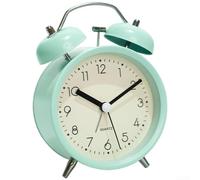 Reloj despertador, 1 paquete de metal luminoso silencioso de barrido mecánico campana luz nocturna diseño compacto para niños estudiantes dormitorio (verde macarrón)