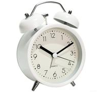 Reloj despertador, 1 paquete de metal luminoso silencioso de barrido mecánico campana luz nocturna diseño compacto para niños estudiantes dormitorio (blanco suave)