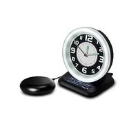 Geemarc Reloj Despertador Analógico para Sordos con Alarma de 80dB, Luz Intermitente y Cojín Vibrador - El Wake 'N' Shake Vintage Despierta a los Dormilones - Puerto de Carga USB - Versión ES
