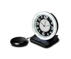 Reloj Despertador Analógico para Sordos con Alarma de 80dB, Luz Intermitente y Cojín Vibrador - El WAKE 'N' SHAKE Vintage Despierta a los Dormilones - Puerto de Carga USB - Versión ES