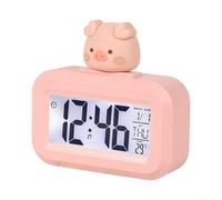 Reloj despertador con diseño de dibujos animados con múltiples tonos de llamada y pantalla de temperatura, ideal para habitaciones infantiles (cerdo)