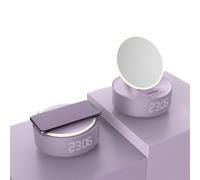 Reloj despertador con espejo y cargador inalámbrico para Apple y Samsung, Bluetooth, morado.