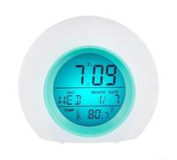 Reloj despertador con luz nocturna de 7 colores para niños con pantalla LED para rutinas diarias (azul)