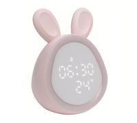 Reloj despertador con luz nocturna de noche, operación de botón electrónico, batería recargable, material ABS+PC, diseño compacto y funcional (rosa)