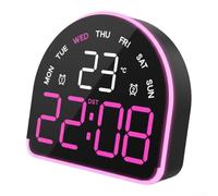 Reloj despertador con pantalla LED con opción de luz ambiental y unidad de temperatura fácil para la gestión diaria del tiempo (rosa)