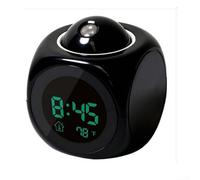 Reloj despertador con proyector LED, pantalla digital multifuncional de temperatura, reloj de proyección de voz para dormitorio, techo, cocina, escritorio, estante, pared (negro)