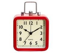 Reloj despertador cuadrado de moda retro, pequeño reloj de escritorio minimalista con caja de plástico rojo, movimiento de cuarzo silencioso, reloj decorativo ideal para escritorio y dormitorio