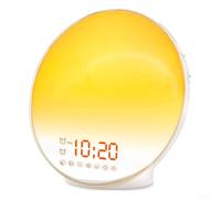 Reloj despertador de amanecer con alarmas duales y radio FM, brillo gradual para despertar, luces nocturnas de 15 colores y 8 sonidos naturales para dormir pesado, niños, dormitorio (blanco) (Reino