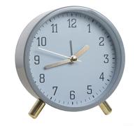 Reloj despertador de cuarzo con movimiento silencioso, puntero redondo, luz nocturna suave y base de metal para una colocación estable en el escritorio o mesa (gris)
