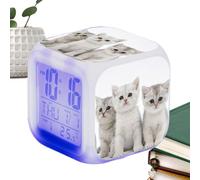 Reloj despertador de gato para niños, alarma de gato, Reloj para niños Reloj despertador LED Reloj digital de mesa cubo, Reloj despertador colorido electrónico de pantalla grande, reloj de gato para a