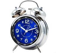 Reloj despertador de metal para niños y estudiantes con segundero de barrido silencioso mecánico fuerte e iluminación de luz nocturna suave (E)