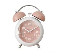 Reloj despertador de metal vintage con luz nocturna, sonido de timbre fuerte, botón sin repetición, diseño clásico analógico para dormitorio, hogar, oficina (rosa)