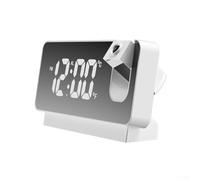 Reloj despertador de proyección con pantalla LED de espejo para dormitorio, proyector digital de techo de pared con temperatura de fecha, atenuación automática, cargador USB, negro, 18,6 cm (luz