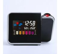 Reloj despertador de proyección con pantalla LED de hora, termómetro meteorológico, lecturas de humedad, pantalla LCD grande, función de repetición y puerto de carga USB (negro)