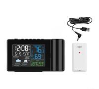 Reloj despertador de proyección de estación meteorológica inalámbrica, termómetro digital, higrómetro, pronóstico de 6 niveles, alarma doble, monitor de humedad de temperatura interior y exterior