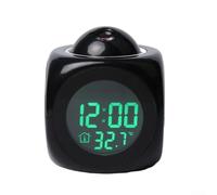 Reloj despertador de proyección de voz con proyección de ángulo ajustable, informe de temperatura de 24 horas, USB o batería, intervalo de repetición de 10 minutos (negro)