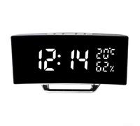 Reloj despertador digital con elegante diseño curvado con lecturas de temperatura y humedad (blanco)