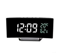 Reloj despertador digital con elegante diseño curvado con lecturas de temperatura y humedad (blanco y verde)