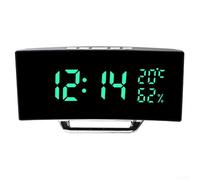 Reloj despertador digital con elegante diseño curvado con lecturas de temperatura y humedad (verde)