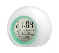 Reloj despertador digital con luz nocturna de 7 colores para niños con pantalla LED, múltiples tonos de alarma para rutinas diarias, funciona con pilas (verde)