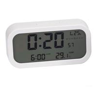 Reloj despertador digital con pantalla LED grande, monitor de temperatura, fecha y retroiluminación, función de repetición para dormitorio, oficina, guardería (funciona con pilas) (blanco)